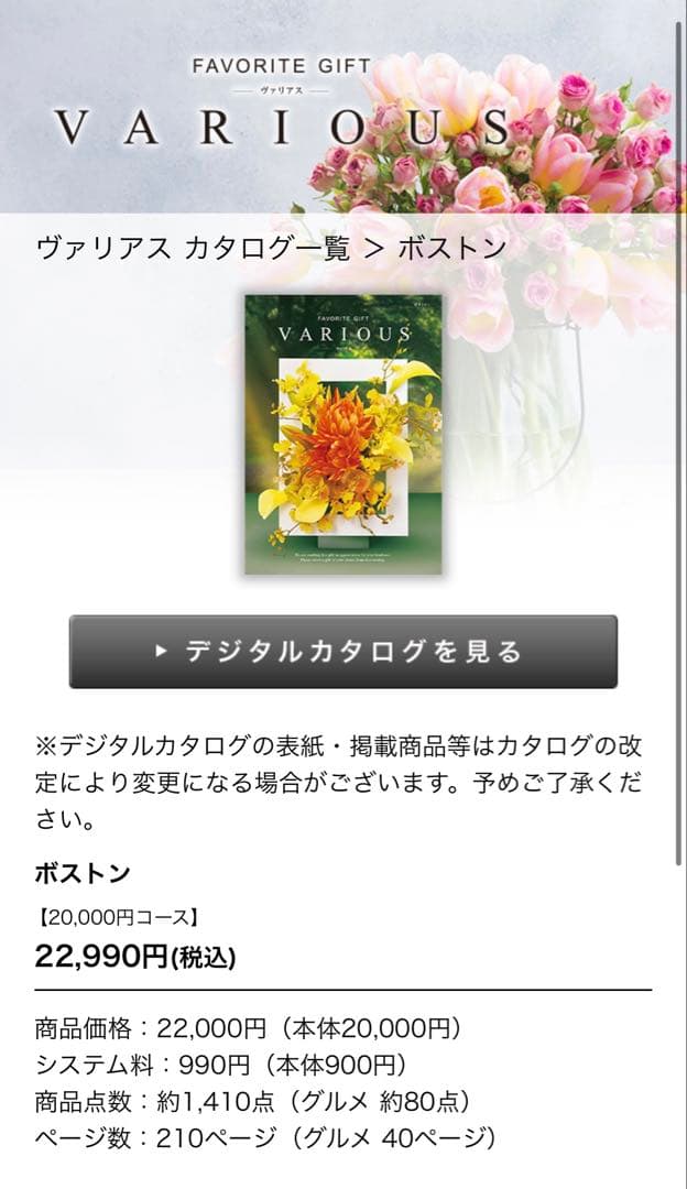 ヴァリアス　 【ボストン】　カタログギフト 定価22990円　ログイン確認済