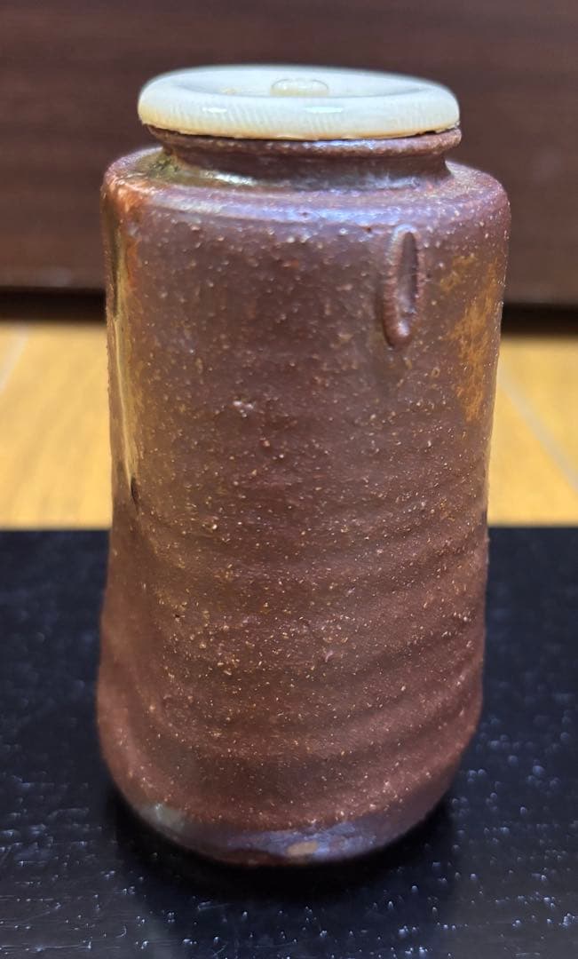 古瀬戸茶入　八十二作　茶道具 陶器製 円筒形 茶色