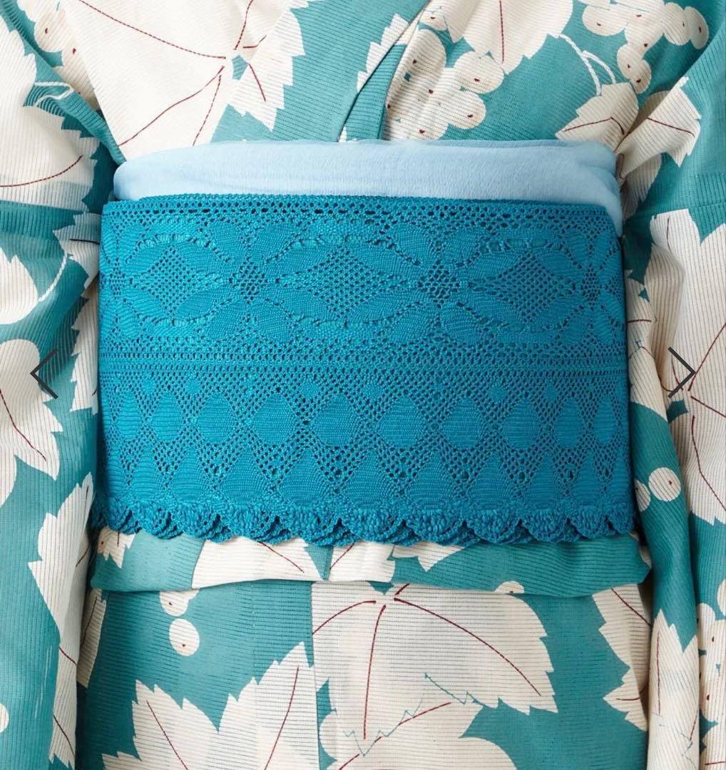 【美品】ふりふ　レース　半巾帯　ターコイズ