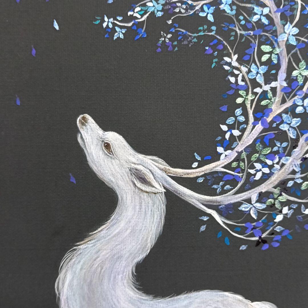 No.522 F4キャンバス アクリル画 原画 鹿神 神獣