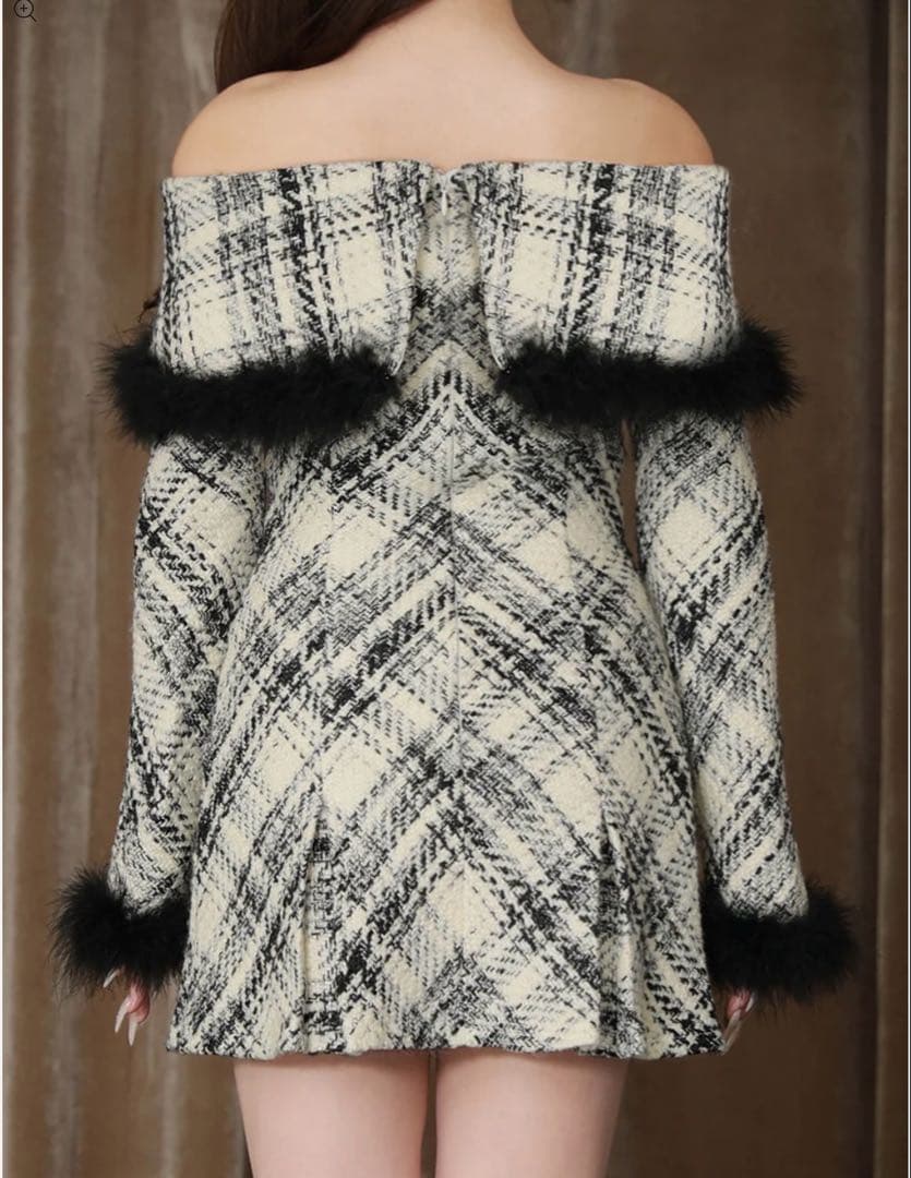 m me eme(エムミーエメ) オフショルダーロービングチェックミニワンピース