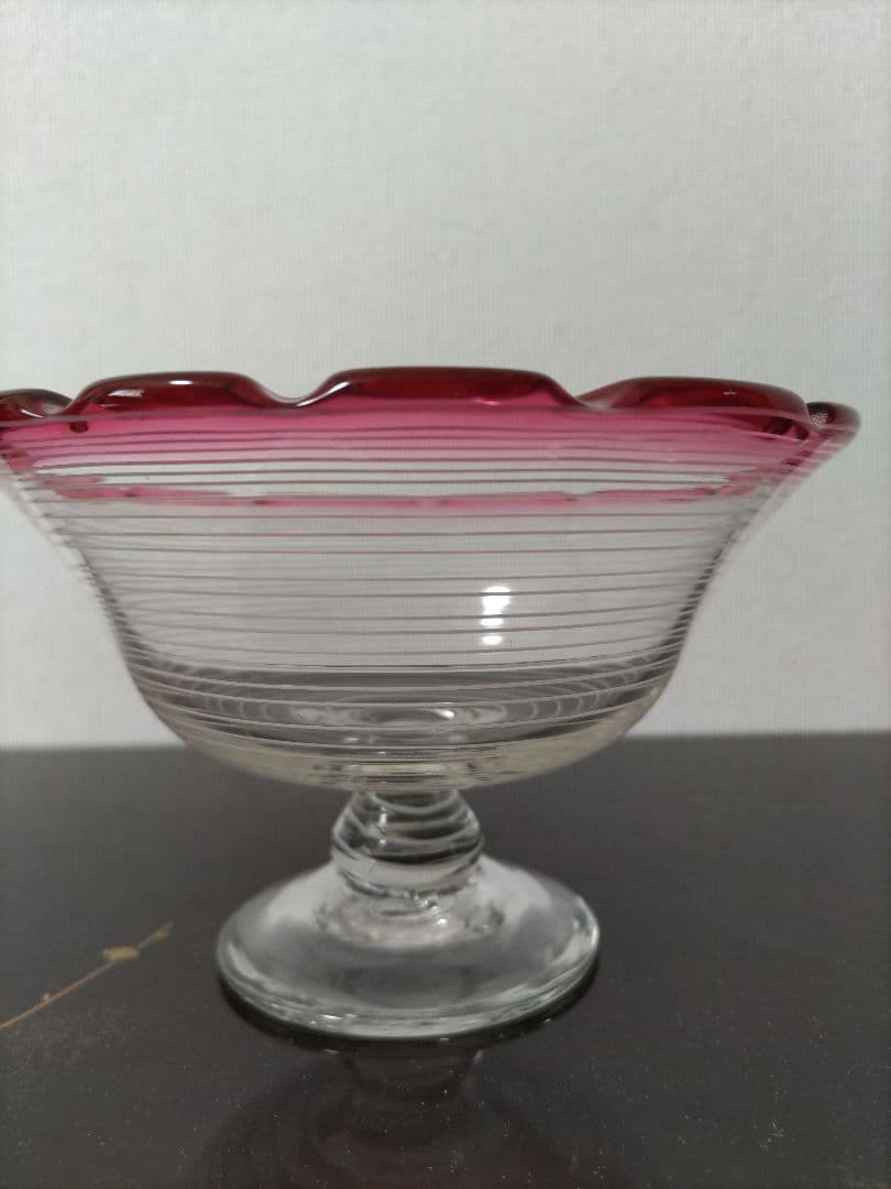 氷コップ　金赤べり　糸巻き輪花型　明治〜大正期