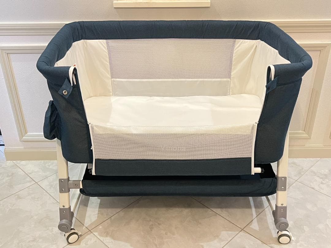 Vinona ベビーベッド 折りたたみ ハイローベッド グレー