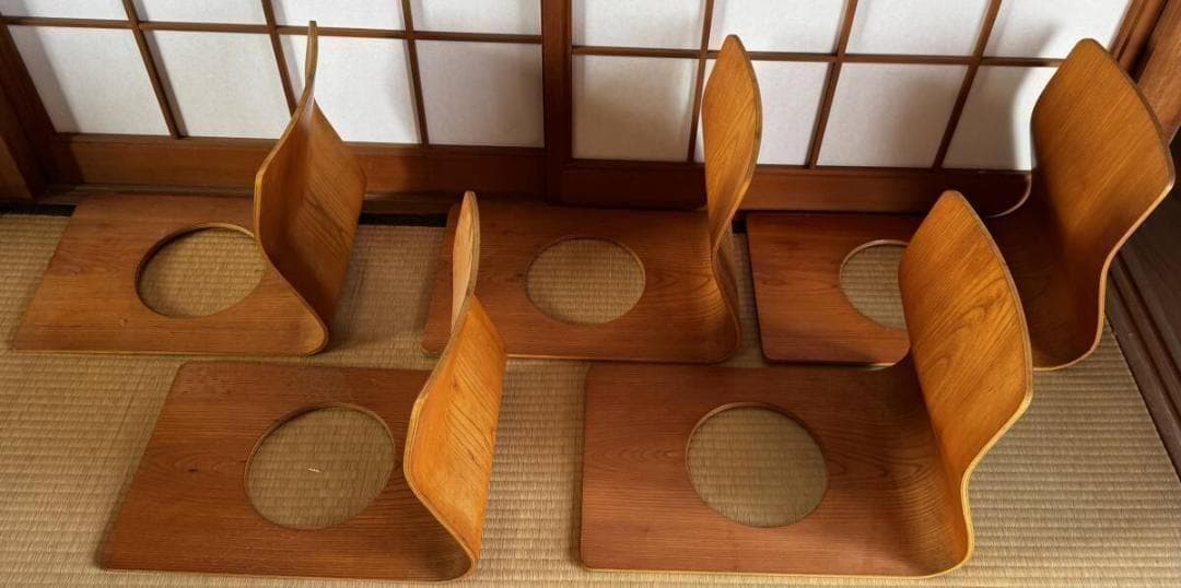 【 5脚セット】Tendo 天童木工 座椅子 藤森健次作 曲げ木 ケヤキ板目
