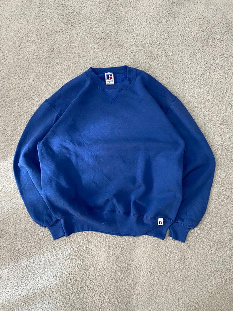 【90s USA製】ラッセルアスレチック　無地スウェット　前V ブルー