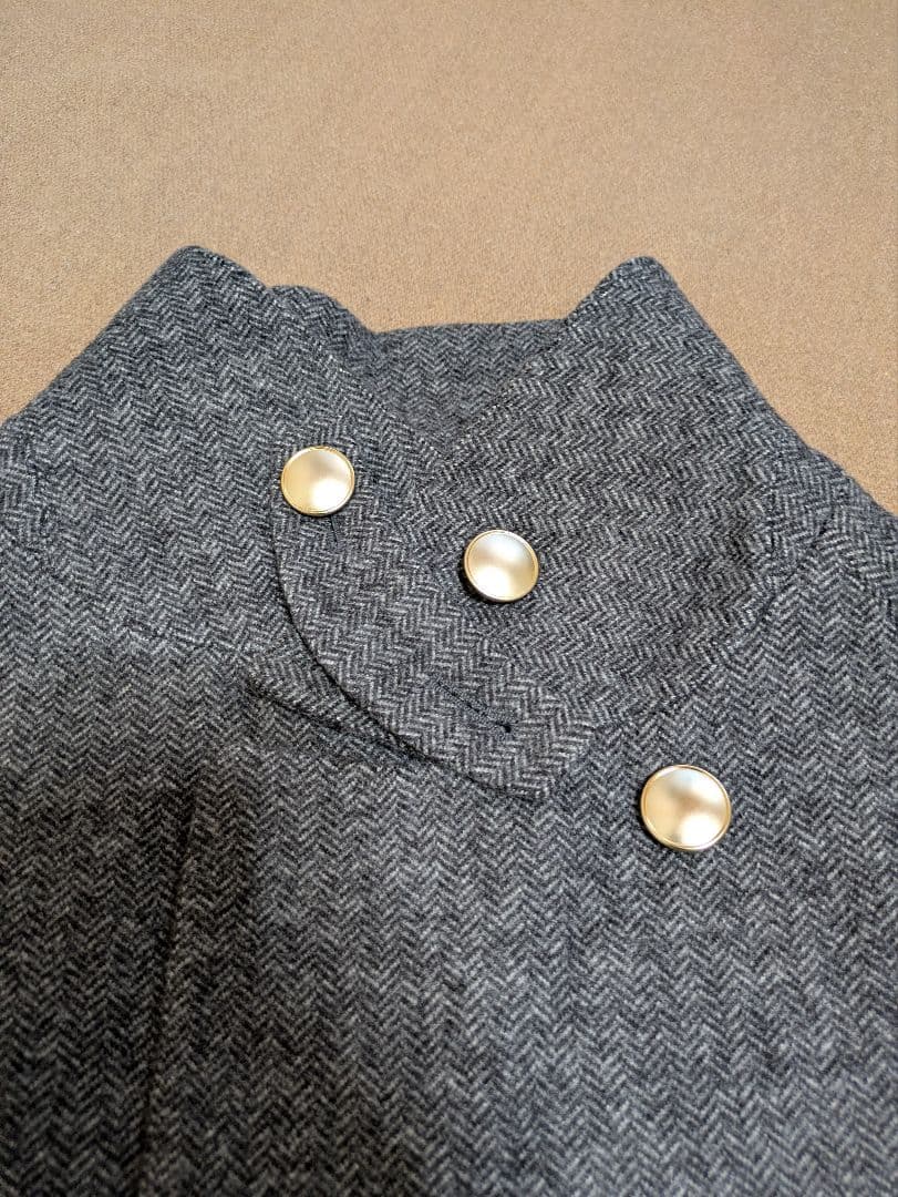 GLOBALWORK　ミドルコート　グレーミニヘリンボーン