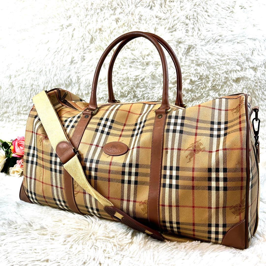 バーバリーズ ボストンバッグ ノバチェック PVC 本革 ショルダーストラップ