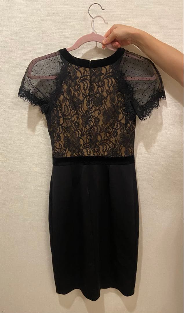 タダシショージ フラワーレース切り替えドレス ドットチュール サイズ0