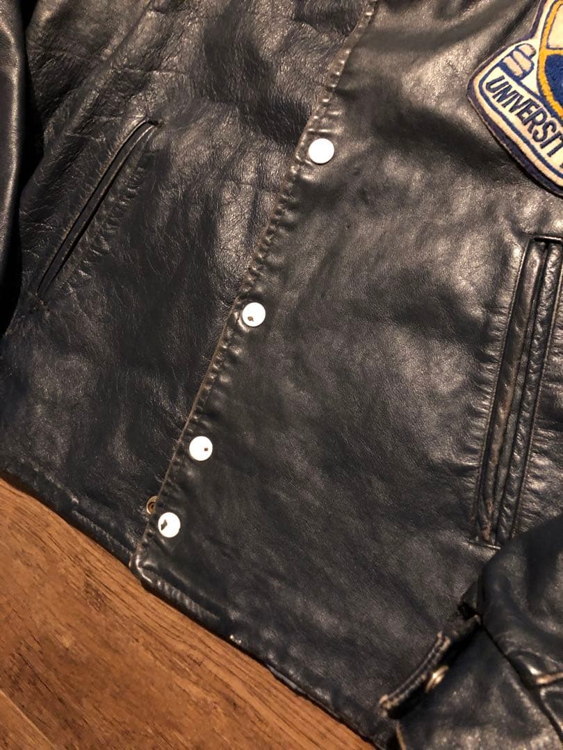 オールレザー スタジャン vintage ネイビー ボロ