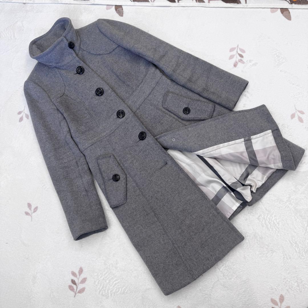 希少 40 L ブルーレーベルクレストブリッジ ウール ロング コート グレー