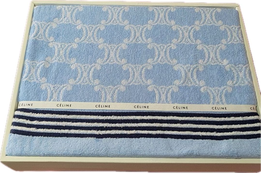 CELINE セリーヌ タオルケット トリオンフ柄 綿100% 未使用保管品