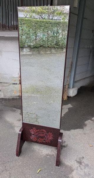 Y【中古】 鎌倉彫 　全身鏡 　鏡　高級姿見 ミラー　スタンドミラー