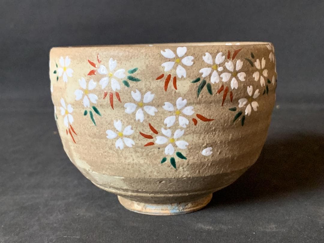 田中総峰 雲泥釉 桜 茶碗 共箱 茶道具 京焼 561