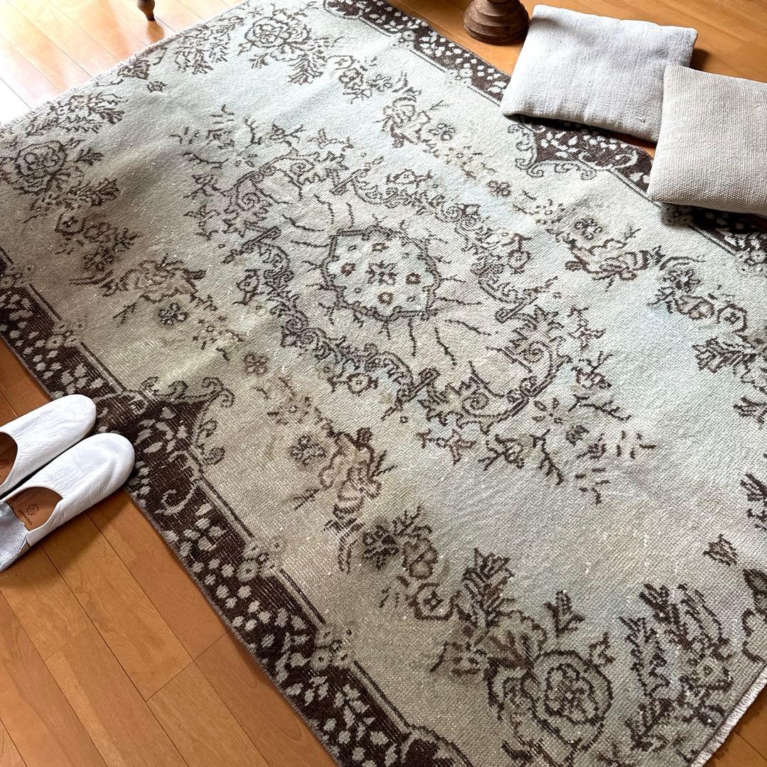 専用　113×169.5淡いグリーン　メダリオン　トルコヴィンテージラグ