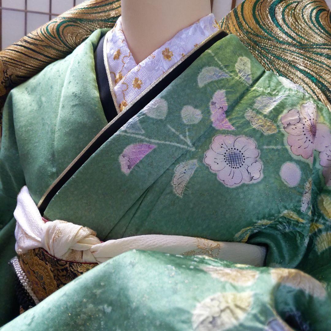 295【最終価格】翡翠色　金通し　落款辻ヶ花振袖6点フルセット成人式卒業式謝恩会