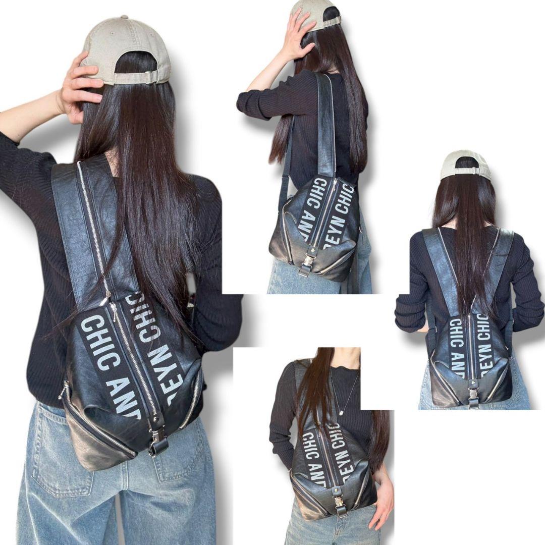 3way bag／ロゴ／blackleather