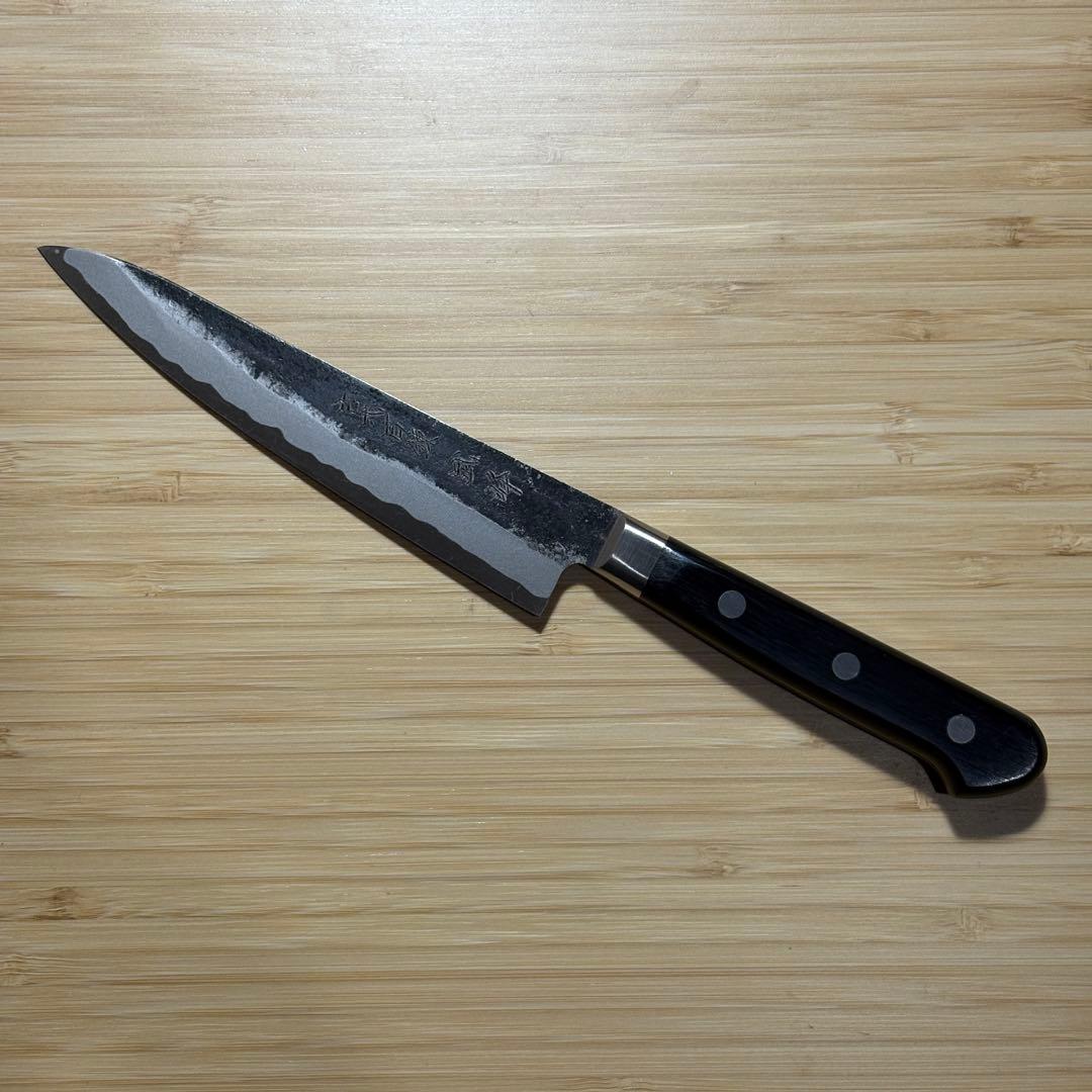 邑田武峰作　古式百錬黒打ペティ135mm 両刃