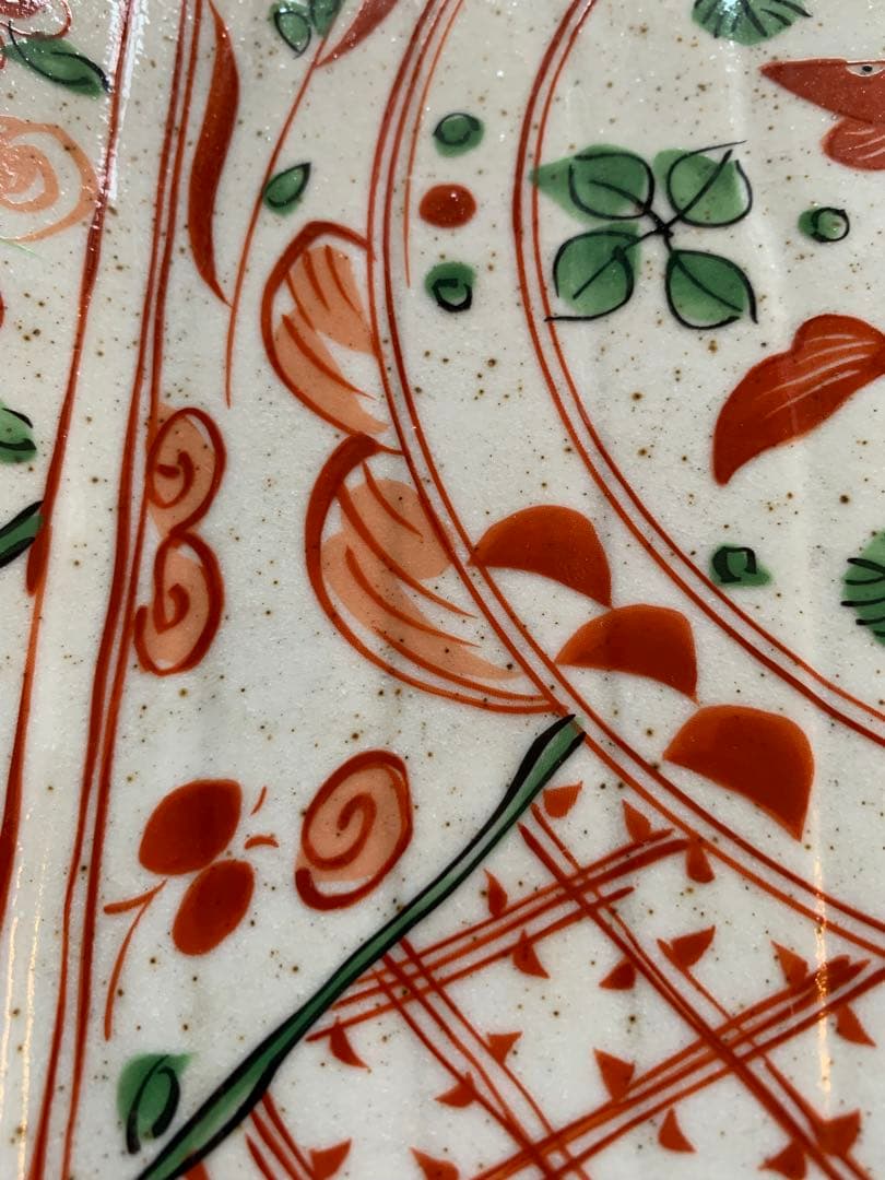 美濃焼　魚と花の柄　陶器皿 大皿　木箱付き