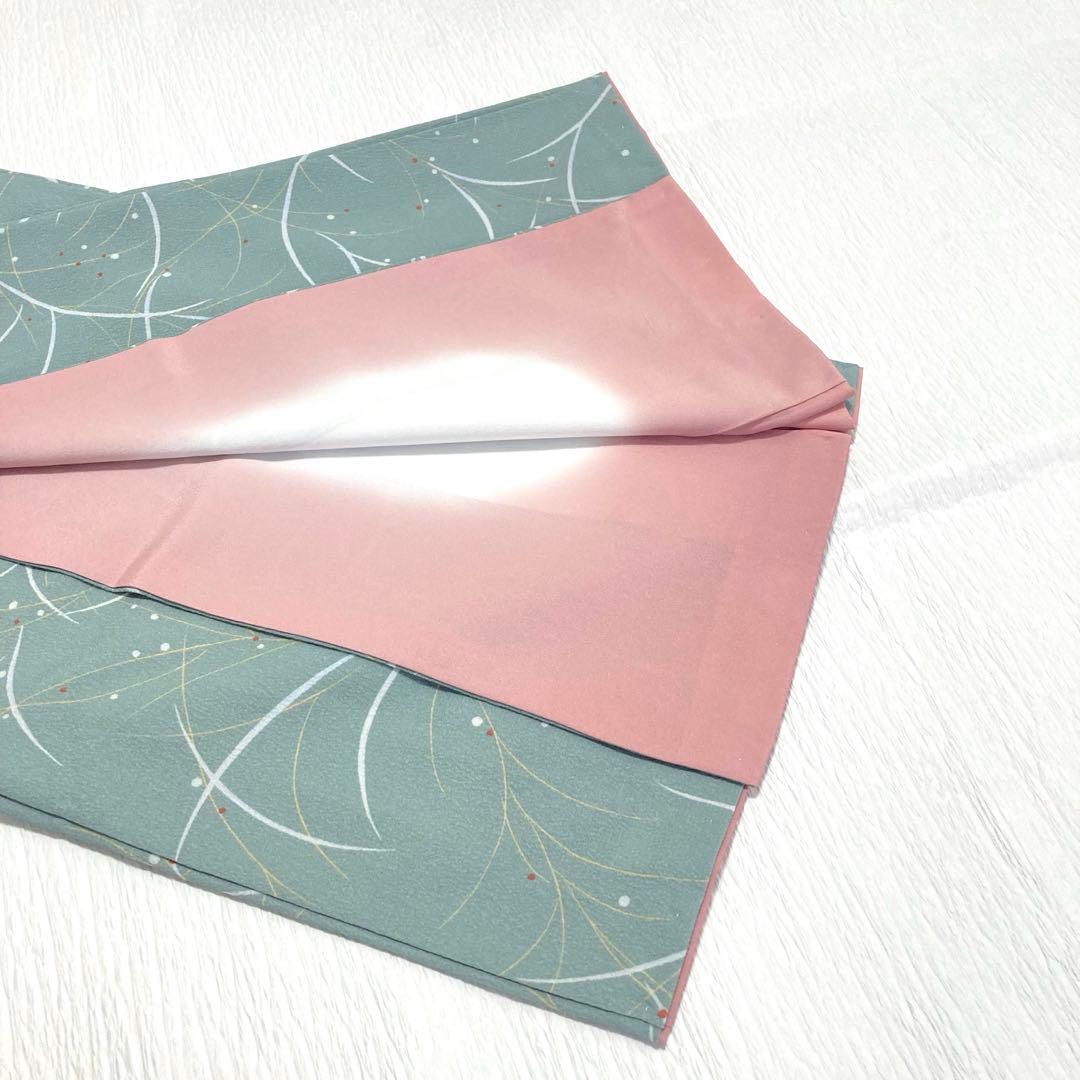 【美品✨】東レシルック　洗える着物　小紋　緑みのグレー　葉と実　袷　F1