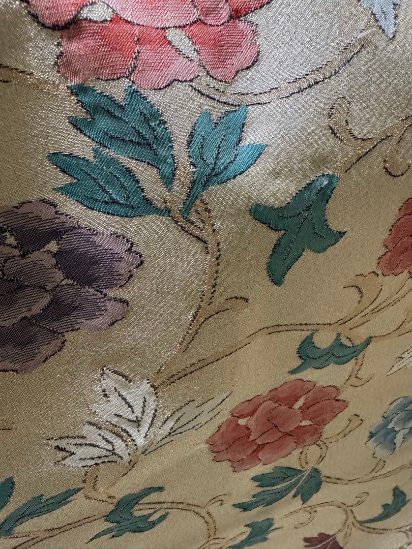 【銘品新品】西陣老舗機元「織昌みやび謹製」 「明綴れ」手織り「牡丹唐草文様」