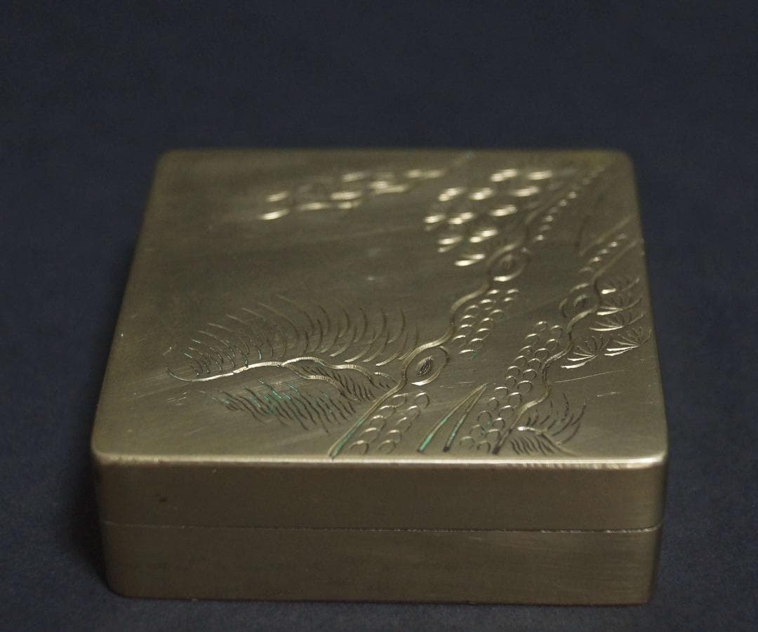 銅製 金工細工『松文』墨合 墨箱 / 書道具
