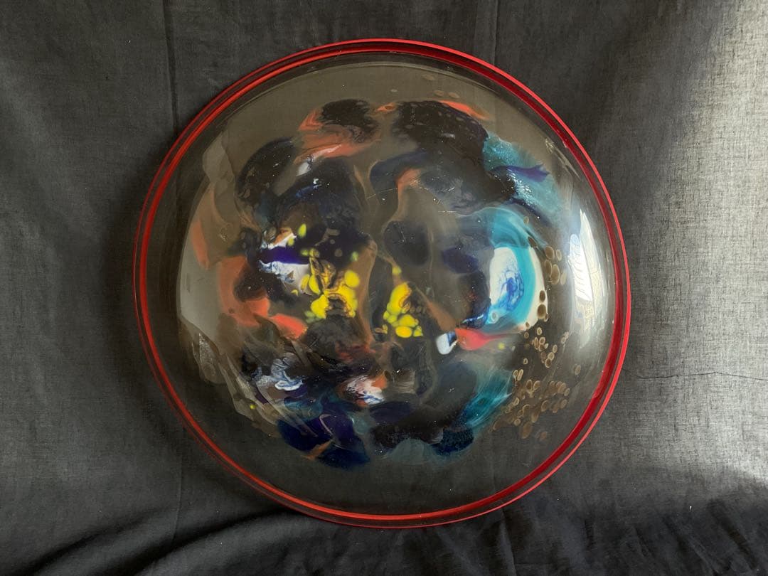 岩田藤七(1893-1980) 美しい「ガラス抽象画大皿」アート絵皿