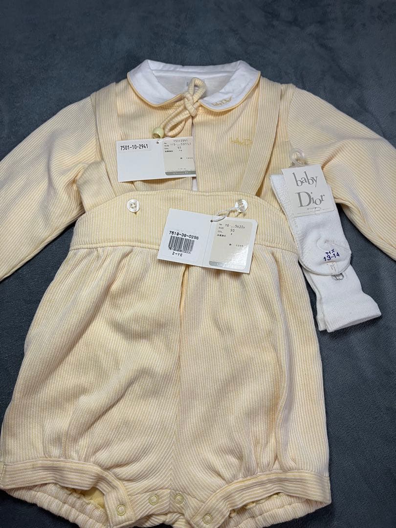 新品未使用90cm baby Dior イエロー ストライプロンパース