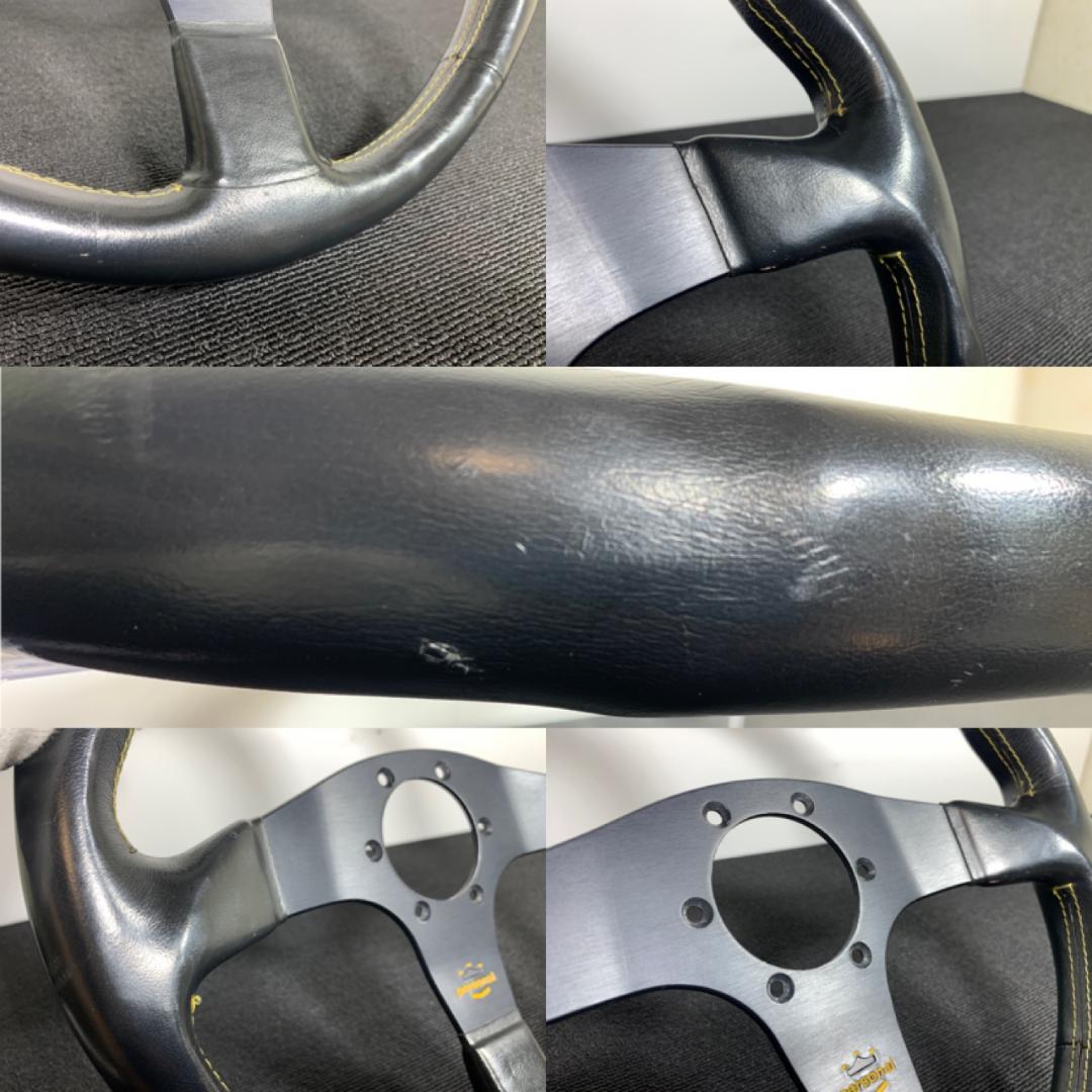 パーソナル レザーステアリング イエローステッチ 34パイ 当時物 希少