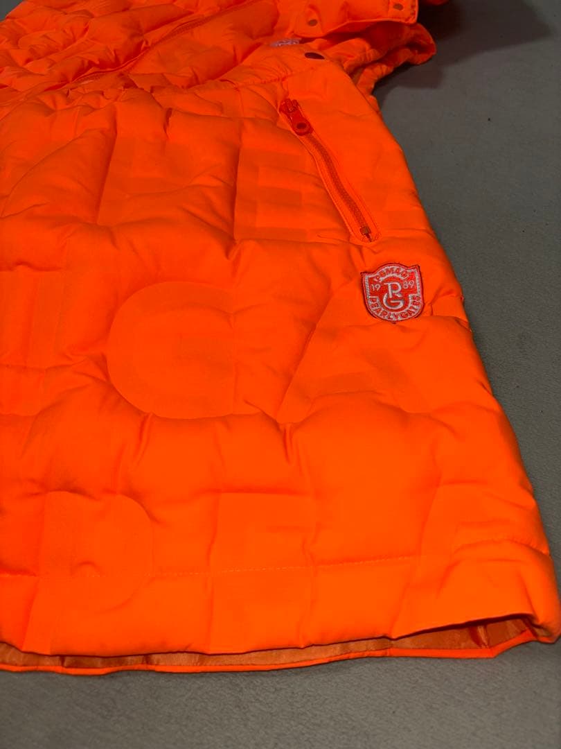 （超美品）パーリーゲイツ、蛍光オレンジシリーズ、ダウン素材、セットアップ
