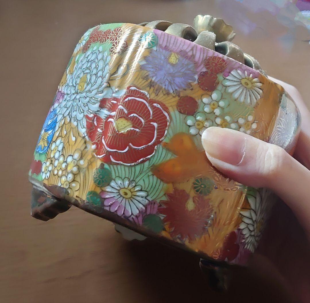 九谷焼 春洋 金彩花詰 香炉 灰つき 九谷喜洋 時代物 華柄