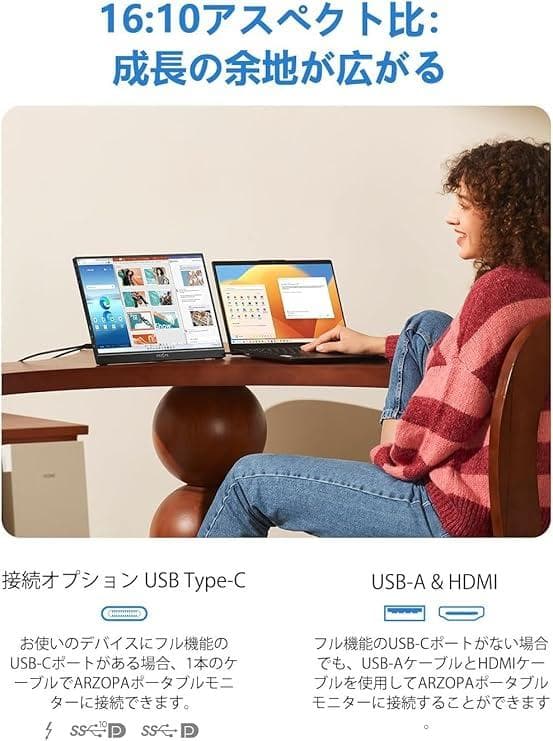 ARZOPAモバイルモニター14インチ モバイルディスプレイ 使用1日のみ