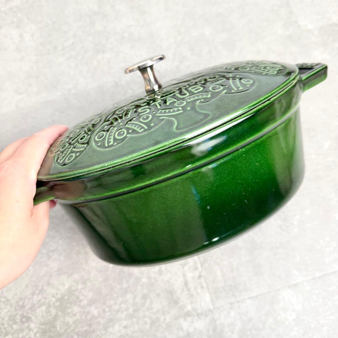 ストウブ ミナペルホネン フォレストココットオーバル 23cm バジルグリーン