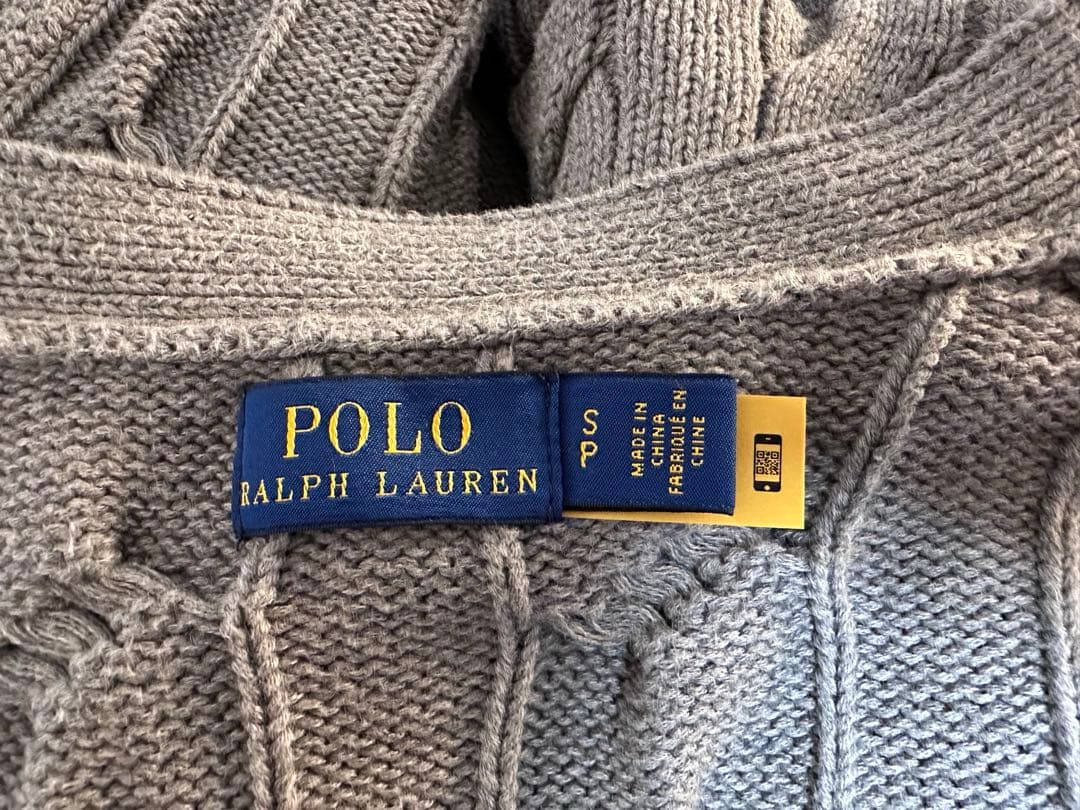 ポロラルフローレン カーディガン ケーブルニット グレー 刺繍ロゴ　S-M 綿