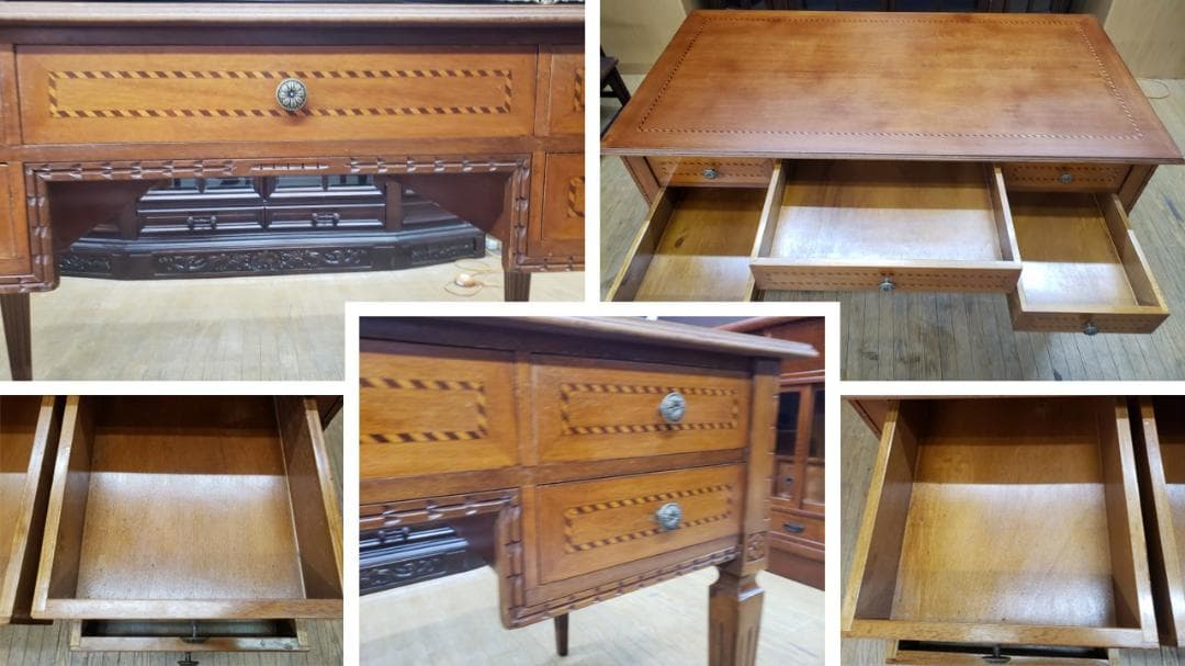 D50　アンティーク　イタリア製　象嵌　書斎机