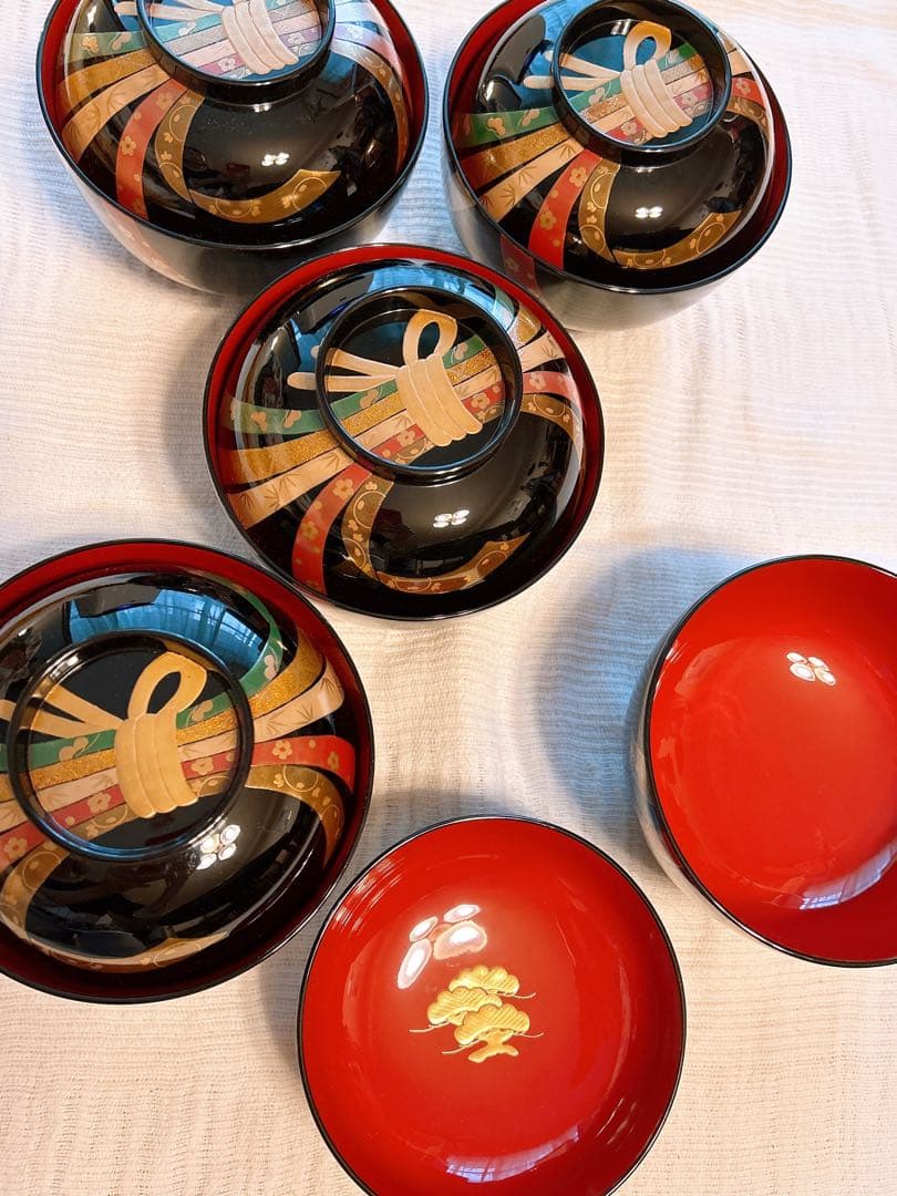 高級輪島塗　熨斗蒔絵　煮物椀五客