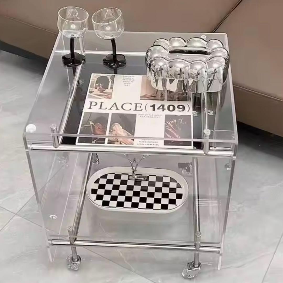 アクリルコーヒーテーブル　サイドテーブル　キャスター付き　モジュール家具 収納