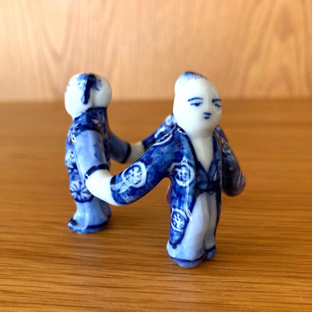 【茶道具】蓋置　染付三つ人形　景雲造　京焼