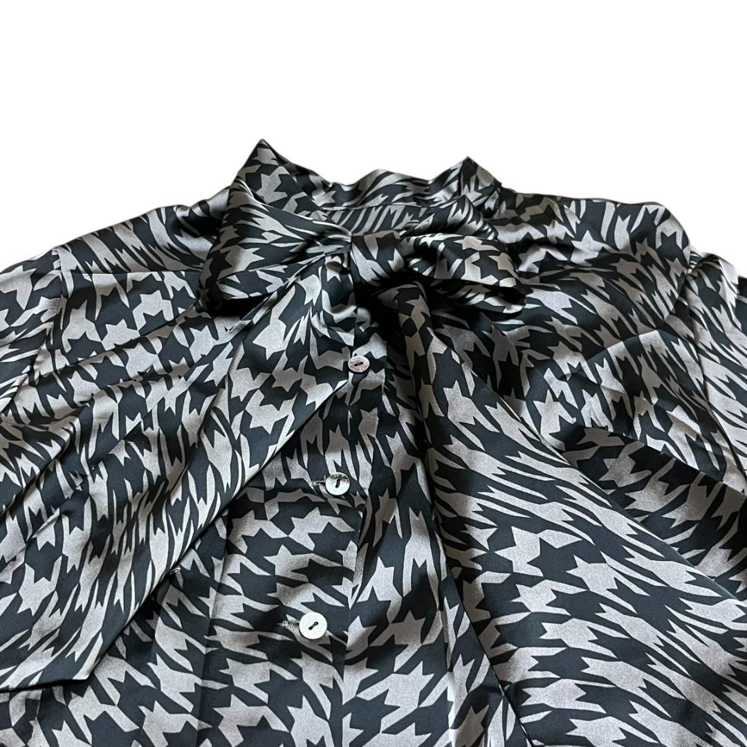 良品 LANVIN COLLECTION 千鳥格子 リボンブラウス 40 黒