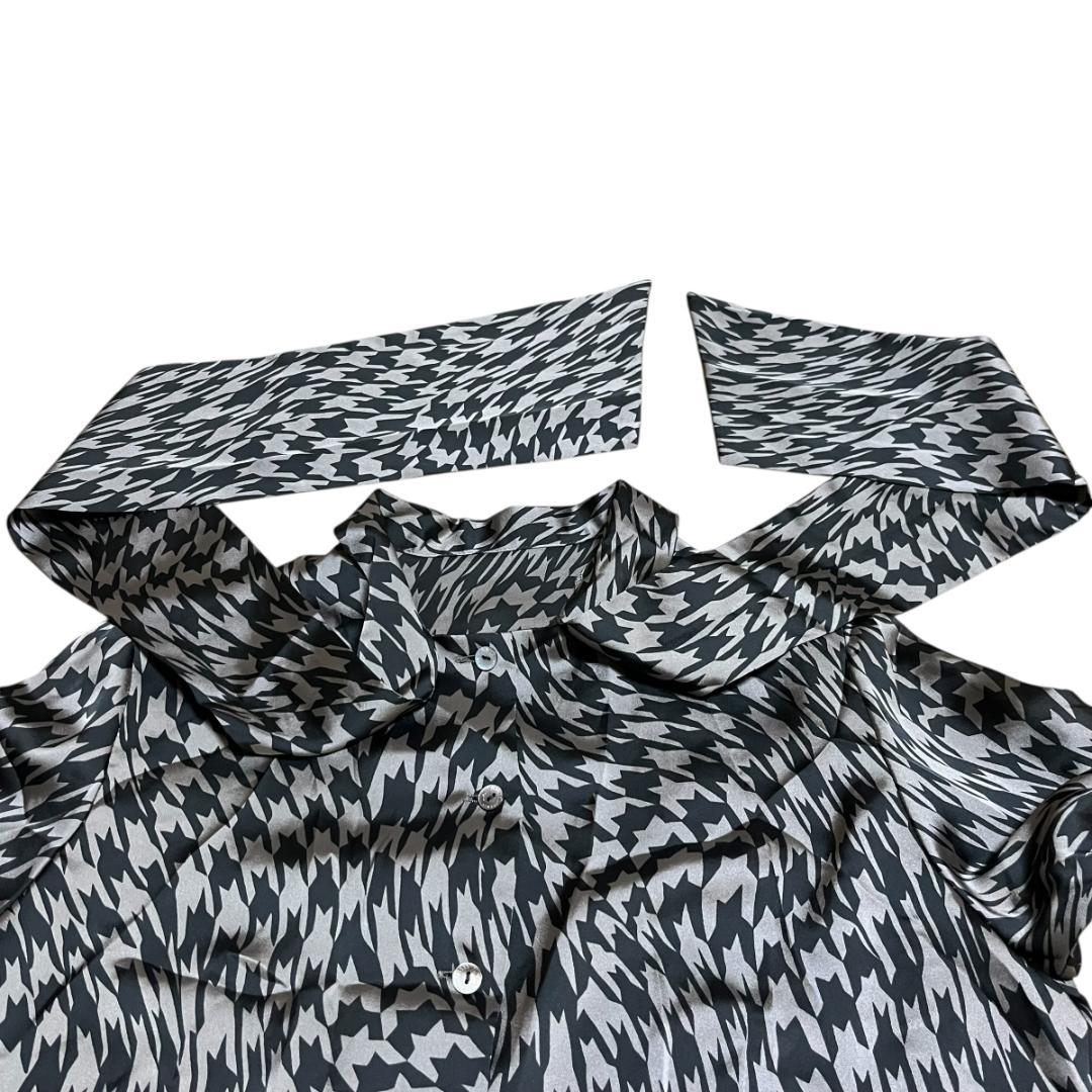 良品 LANVIN COLLECTION 千鳥格子 リボンブラウス 40 黒