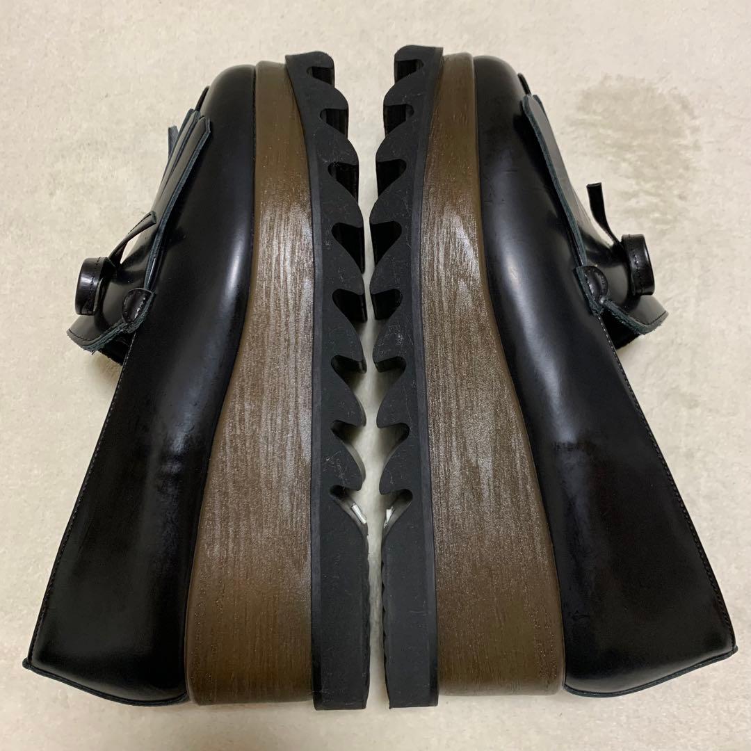 美品【ヒルズアベニュー】リアルレザー　厚底シューズ シャークソール　リボン