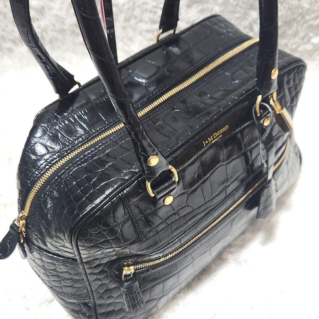 南京錠 クロコ 型押し ミニボストンバッグ ブラック J&M DAVIDSON
