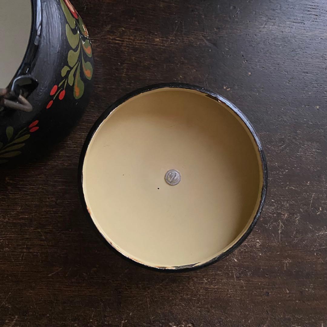 アンティーク　ケトル　琺瑯　ホーロー　小さなやかん　ハンドペイント