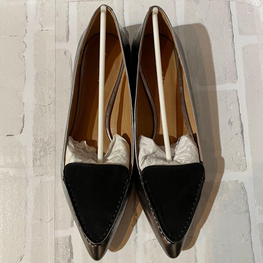 【極美品】COACH フラットシューズ メタリック＆ブラック 38.5 B