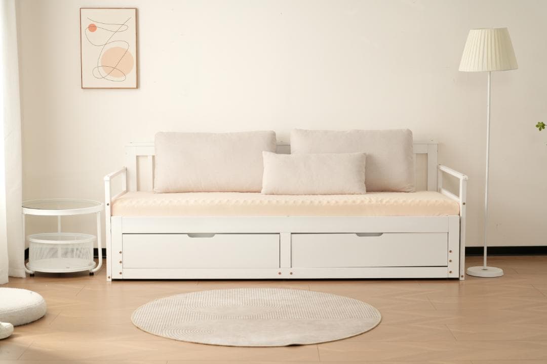 赤字価格！ソファベッド ディベッド 伸長式ベッド 引き出し付き　WHITE