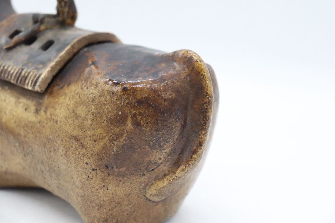 中国　磁州窯　黄釉　牛童子型香炉　送料込み250621