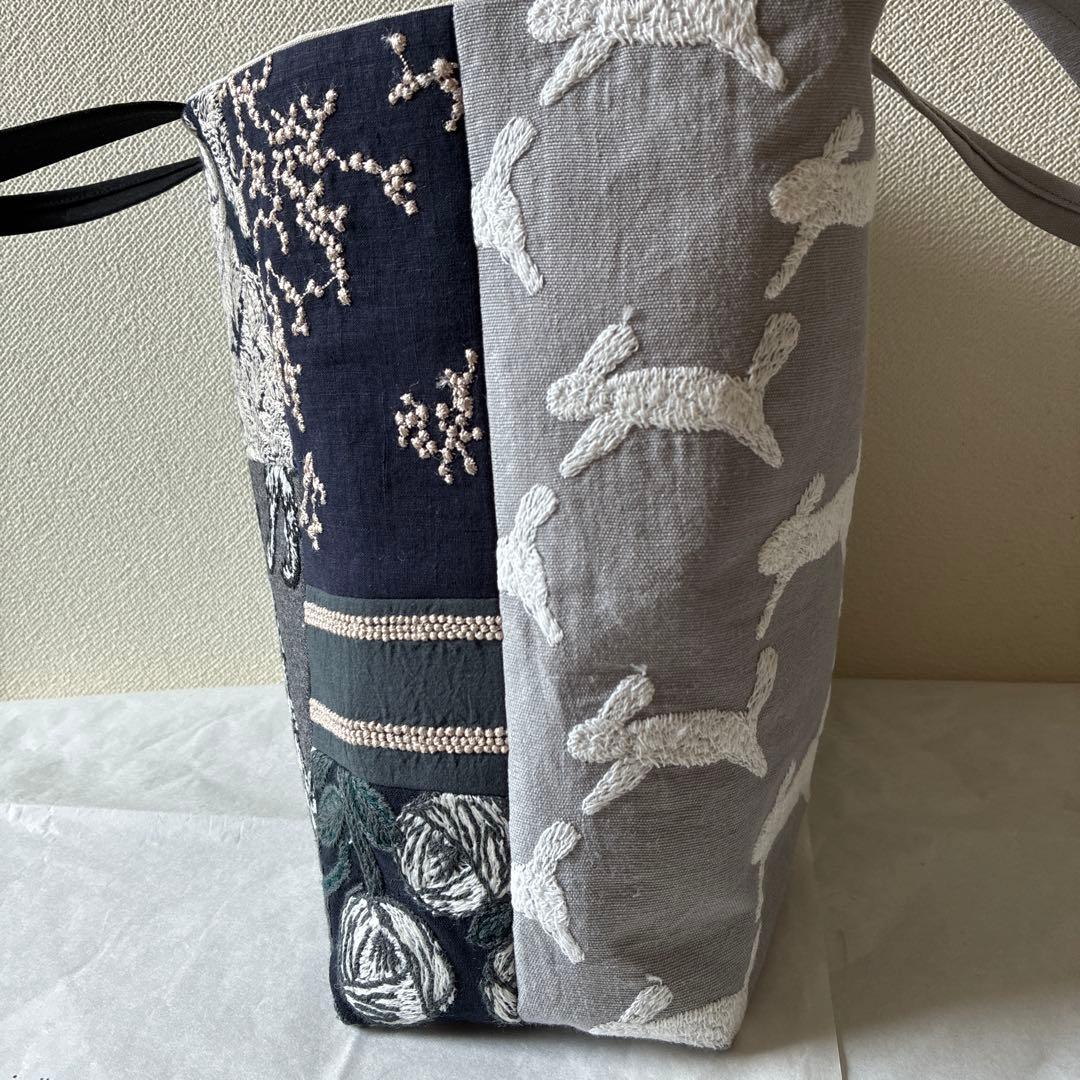 ミナペルホネン 生地使用　wolf&flower パッチワークトート