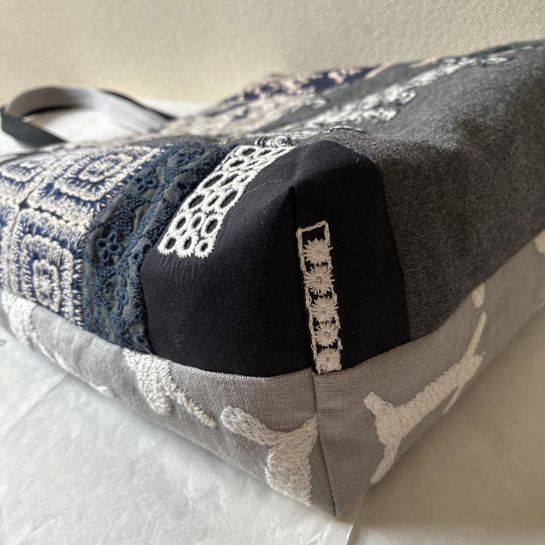 ミナペルホネン 生地使用　wolf&flower パッチワークトート