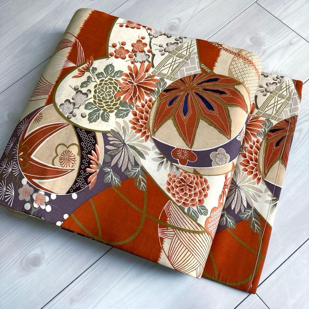 アンティーク名古屋帯　刺繍　しつけ糸付　大正ロマン　正絹　金駒刺繍　N66-26