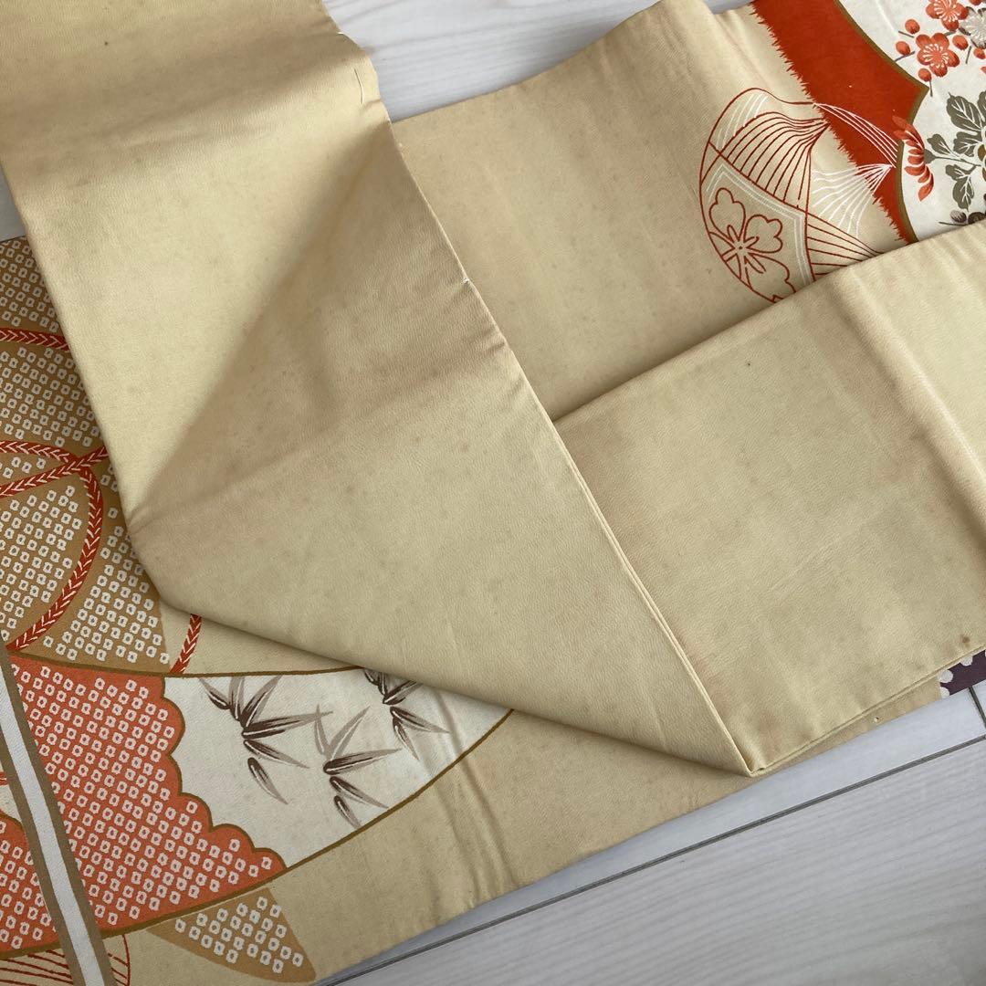 アンティーク名古屋帯　刺繍　しつけ糸付　大正ロマン　正絹　金駒刺繍　N66-26