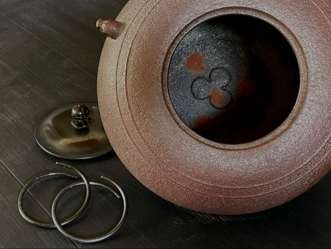 割引❗️『母』 筋入 平丸 姥口釜 人間国宝 敬典 釜鐶 共箱 炉釜（129あ②）